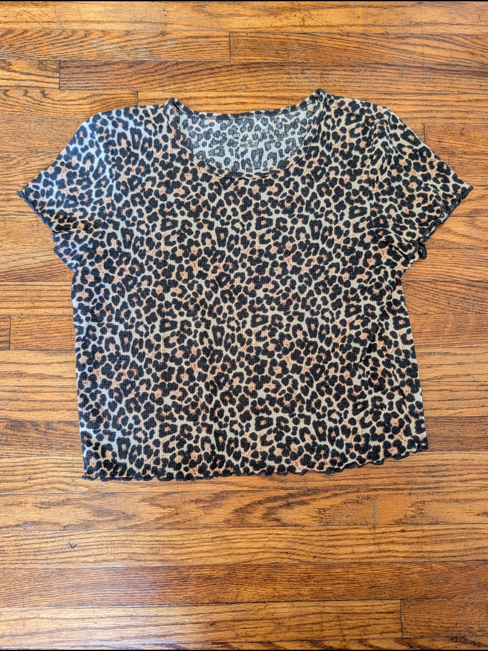 American Eagle Outfitters Leopard Print Short Sleeve Top - Tan & Black